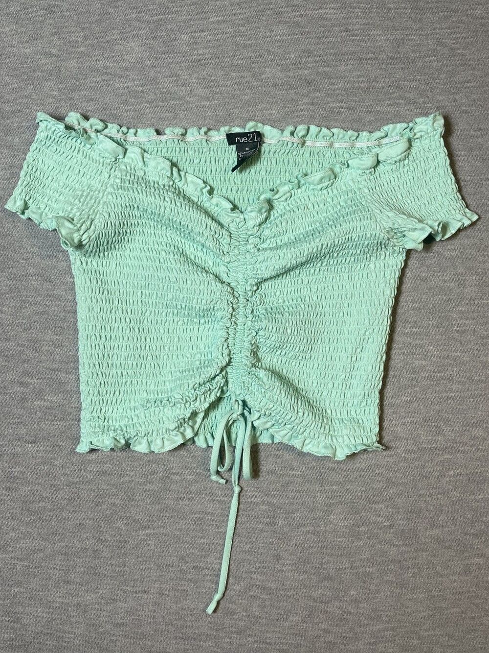Rue21 Women's Mint Green Smocked Ruched Crop Top Off Shoulder Size M
